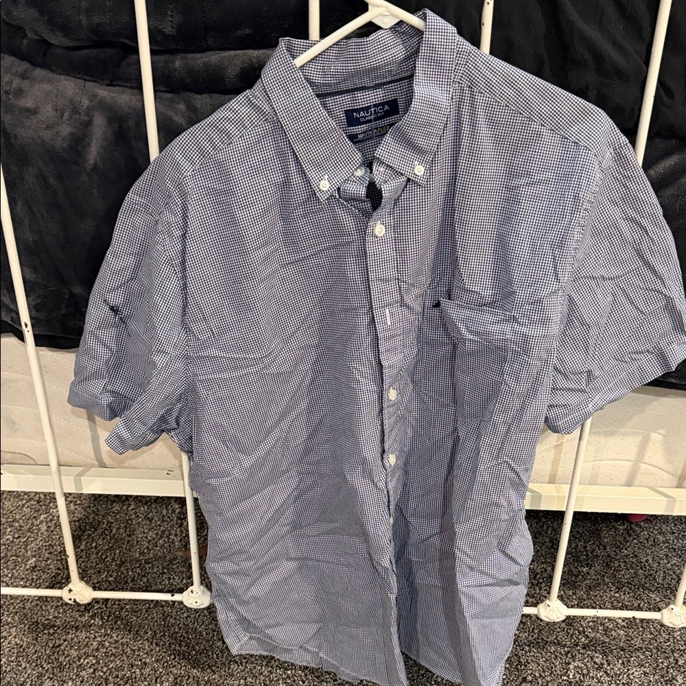 Nautica Men's Navy Checkered Button Down Shirt